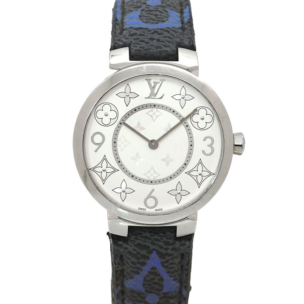 Louis Vuitton Tambour Monogram Q13MJH Women's Watch Silver Quartz